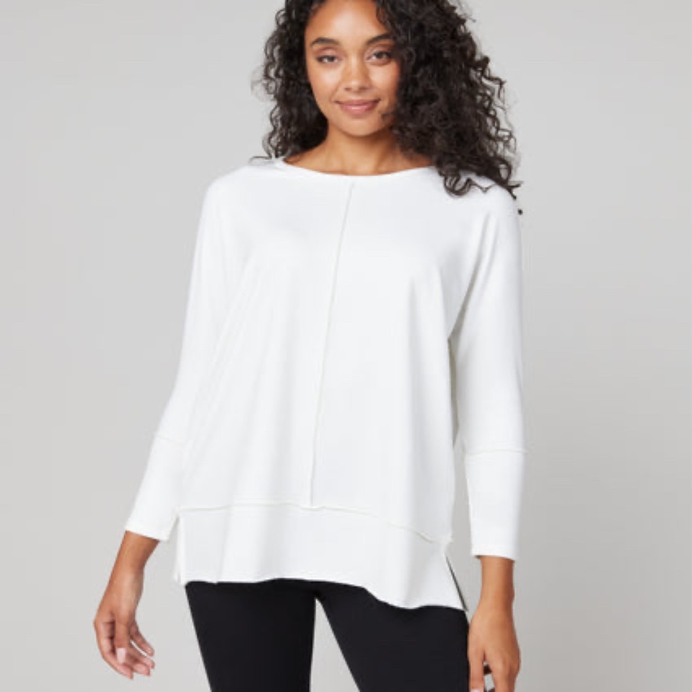 SPANX Perfect Length Dolman 3/4 Sleeve Sweatshirt in White Powder